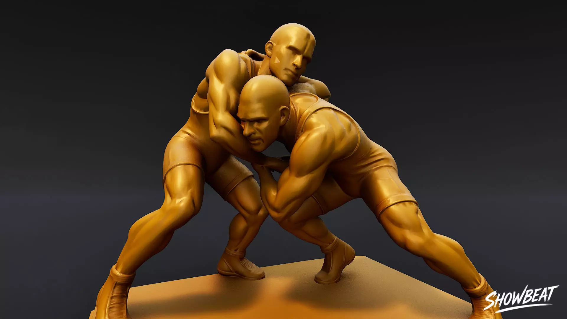 Golden Wrestling Statue Low-poly 3D model_4