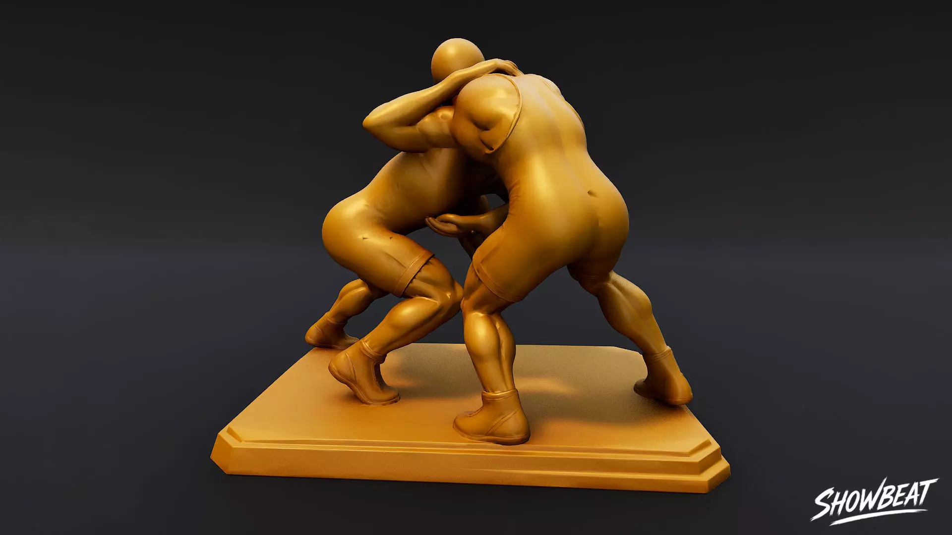 Golden Wrestling Statue Low-poly 3D model_2