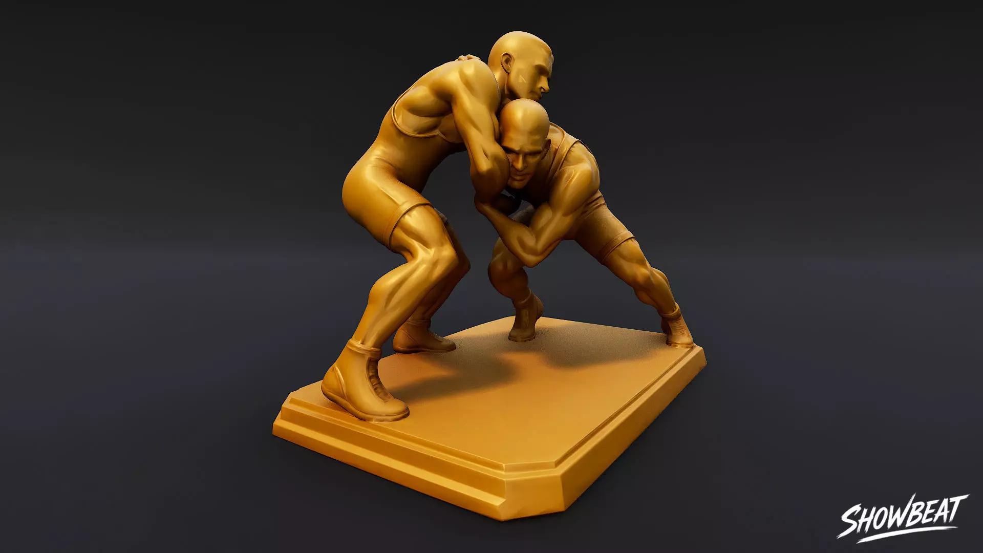 Golden Wrestling Statue Low-poly 3D model_3