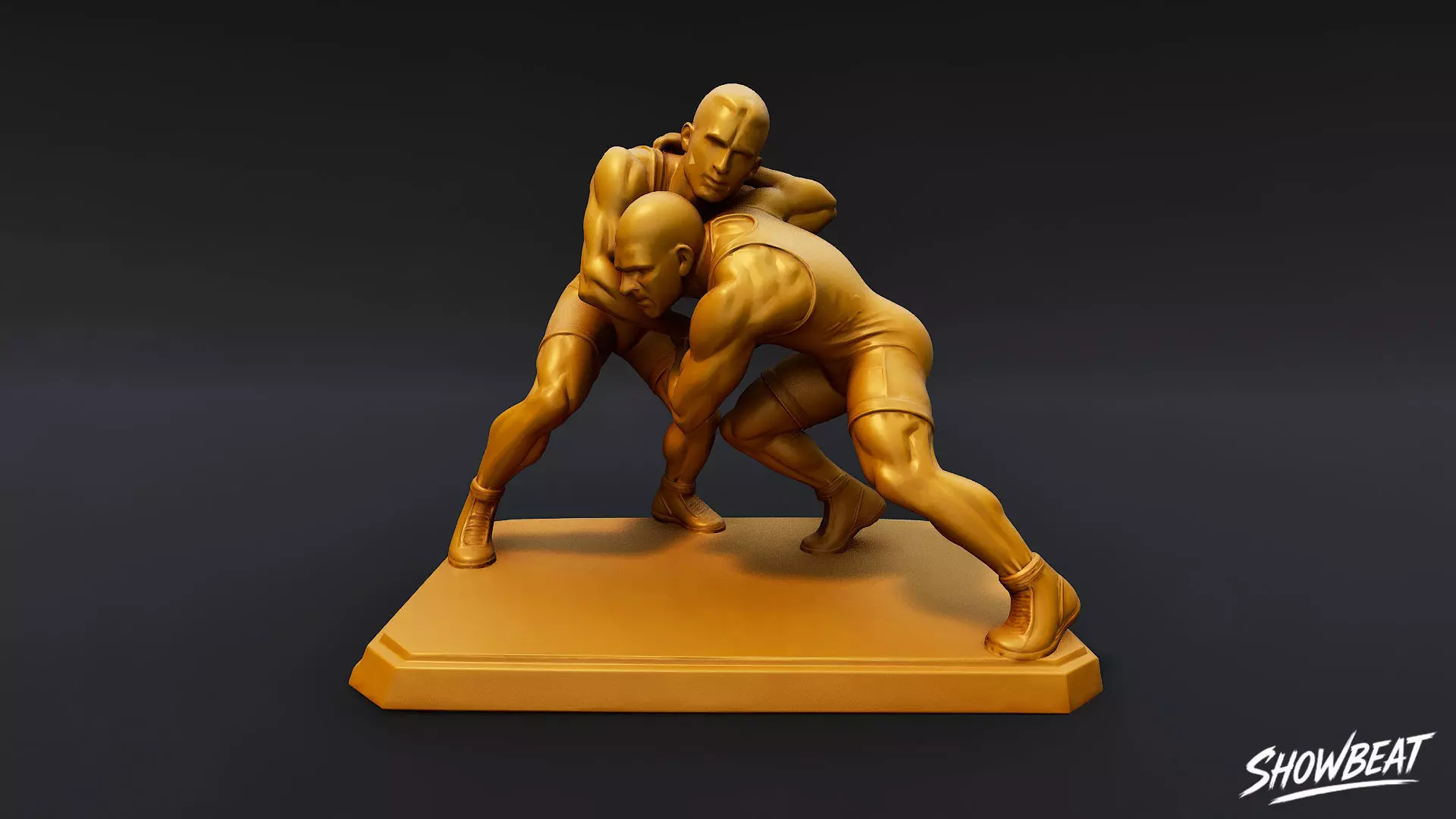 Golden Wrestling Statue Low-poly 3D model_1