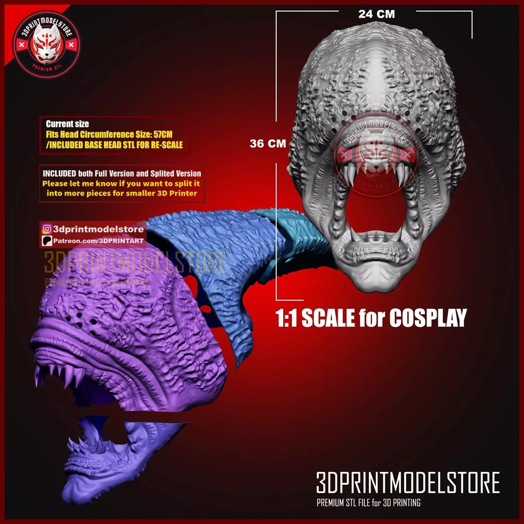Neomorph Mask - Alien Monster Halloween Cosplay Helmet 3D print model_4