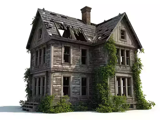 Abandoned Wooden House 3D Model Spooky Decayed Prop