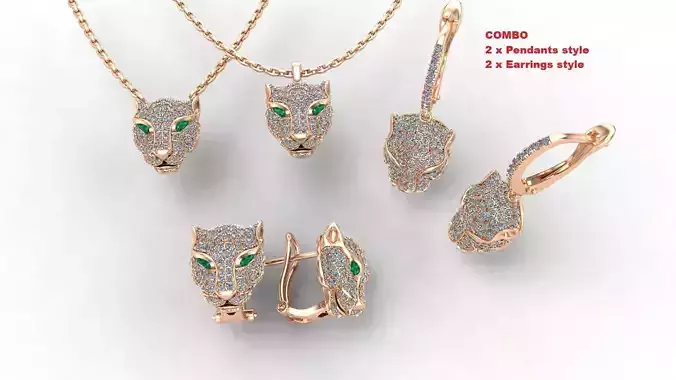 Combo Panther Pendant and Earing 