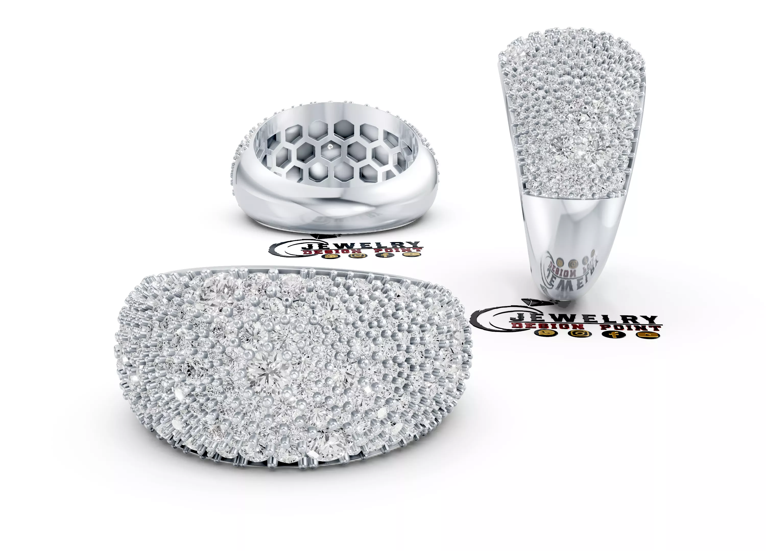 Custom Pave Style Mosaic Diamond Setting Ring - Hiphop Ring 3D print model_2