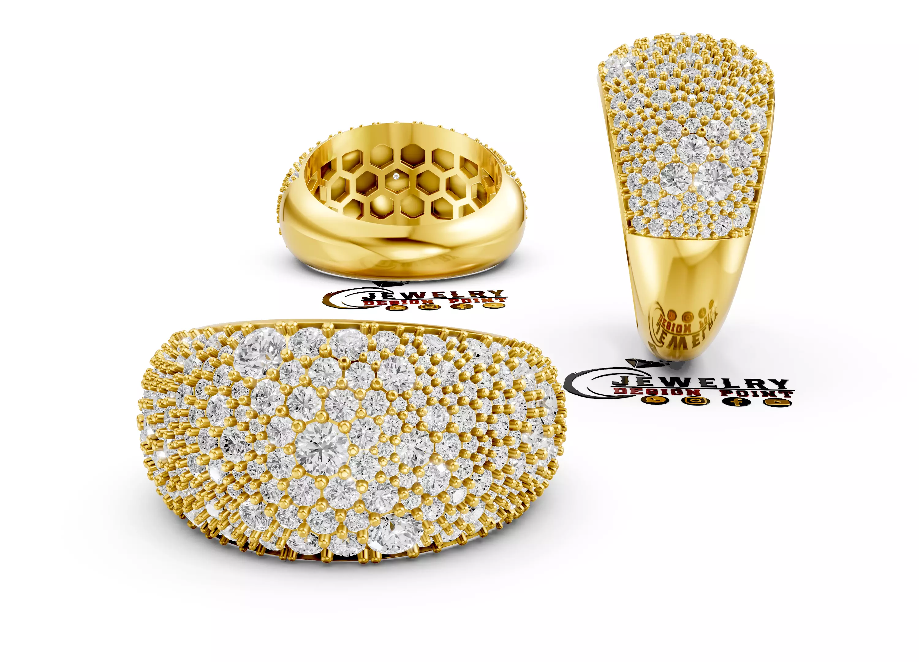 Custom Pave Style Mosaic Diamond Setting Ring - Hiphop Ring 3D print model_3