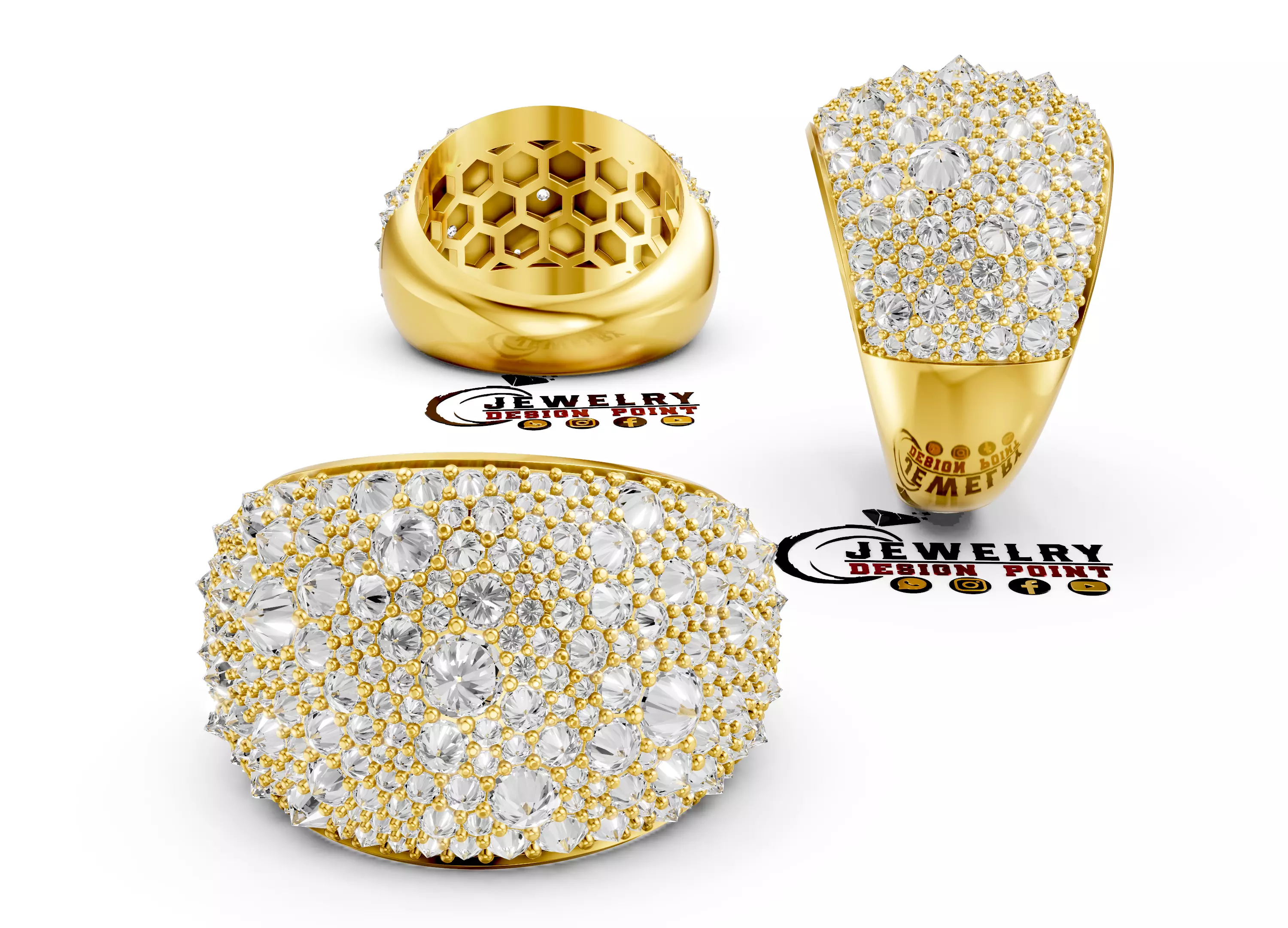 Custom Pave Style Mosaic Reverses Diamond Ring - Hiphop Ring 3D print model_2