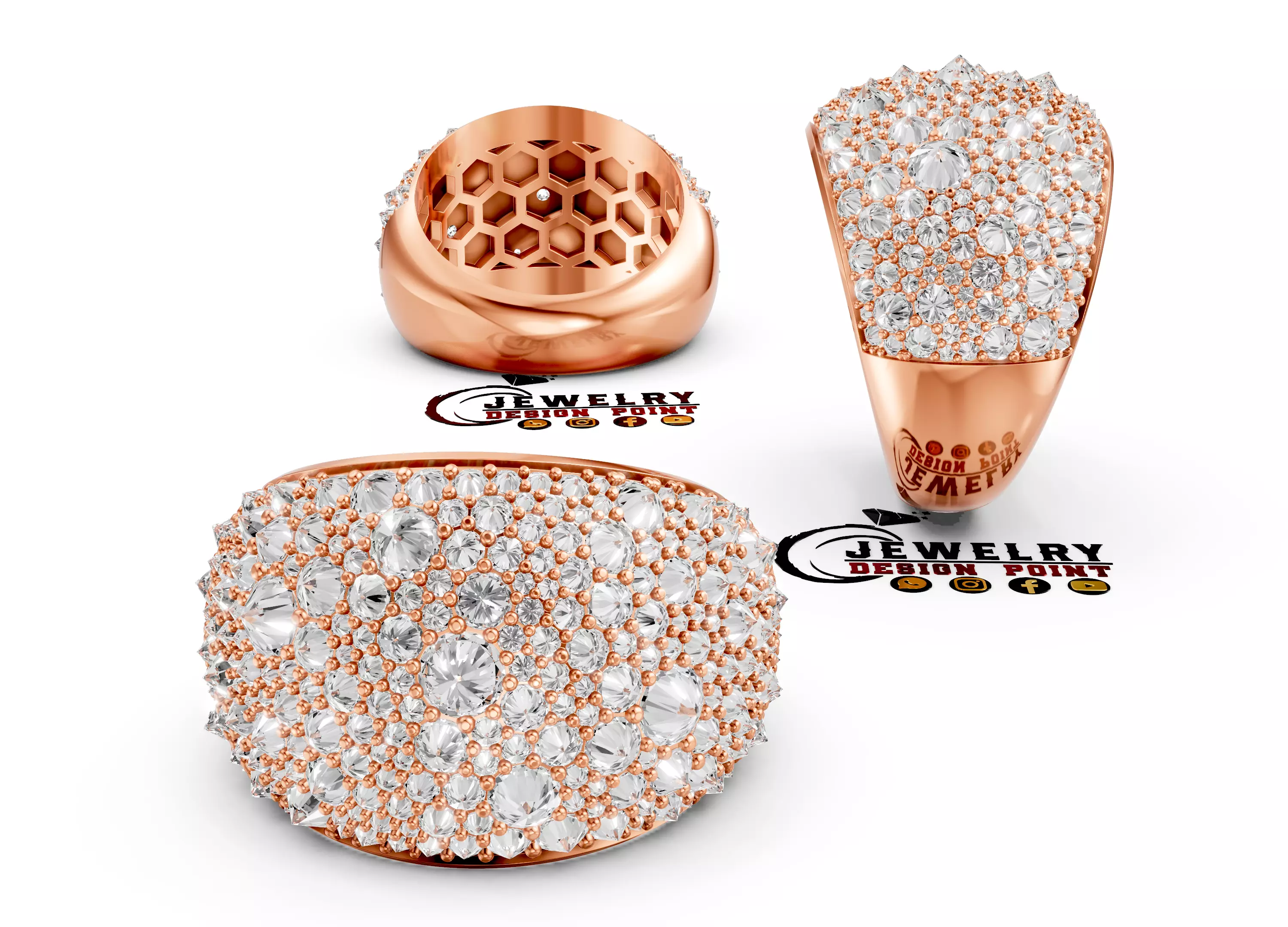 Custom Pave Style Mosaic Reverses Diamond Ring - Hiphop Ring 3D print model_3