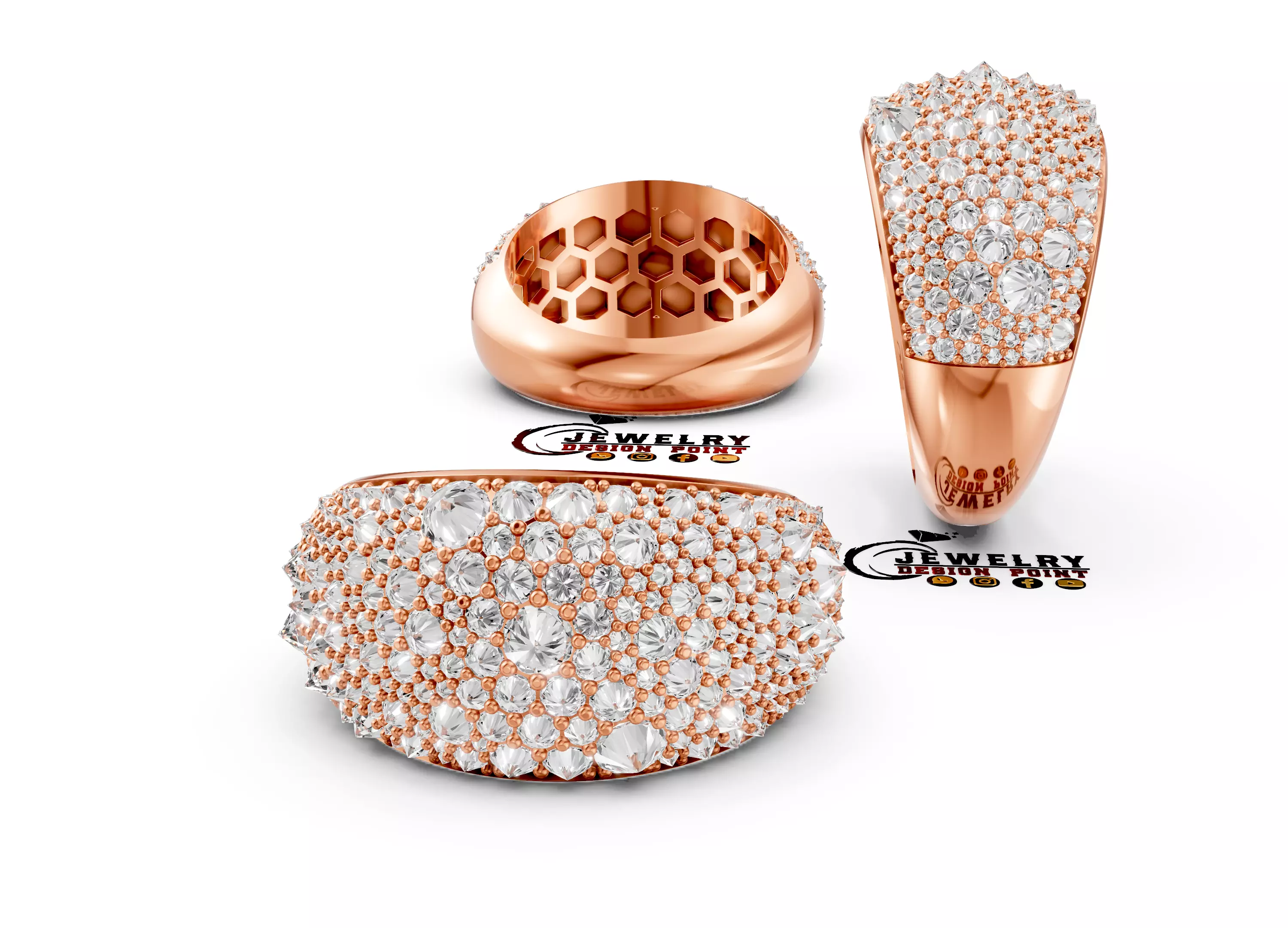 Custom Pave Style Mosaic Reverses Diamond Ring - Hiphop Ring 3D print model_0