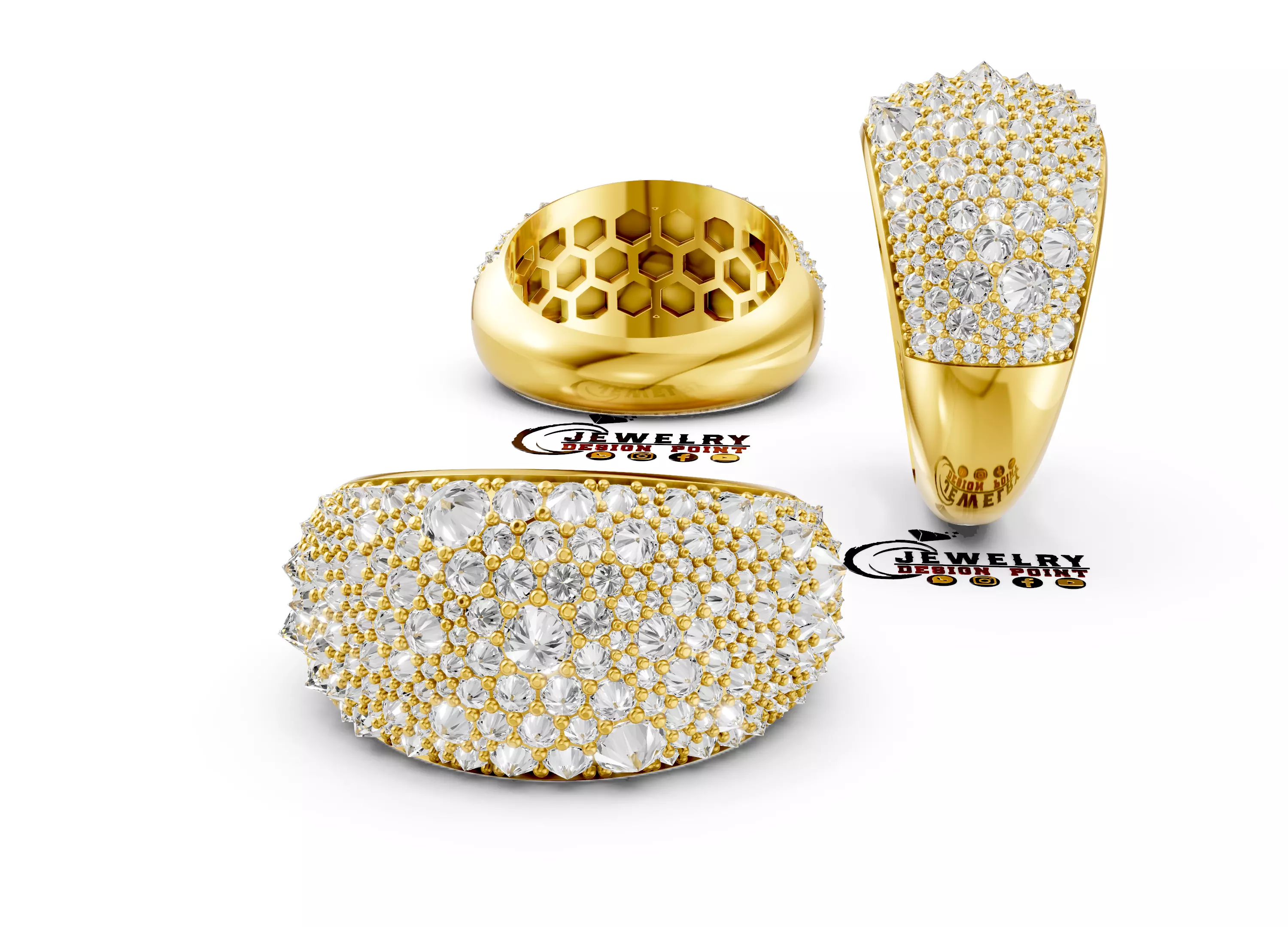 Custom Pave Style Mosaic Reverses Diamond Ring - Hiphop Ring 3D print model_2