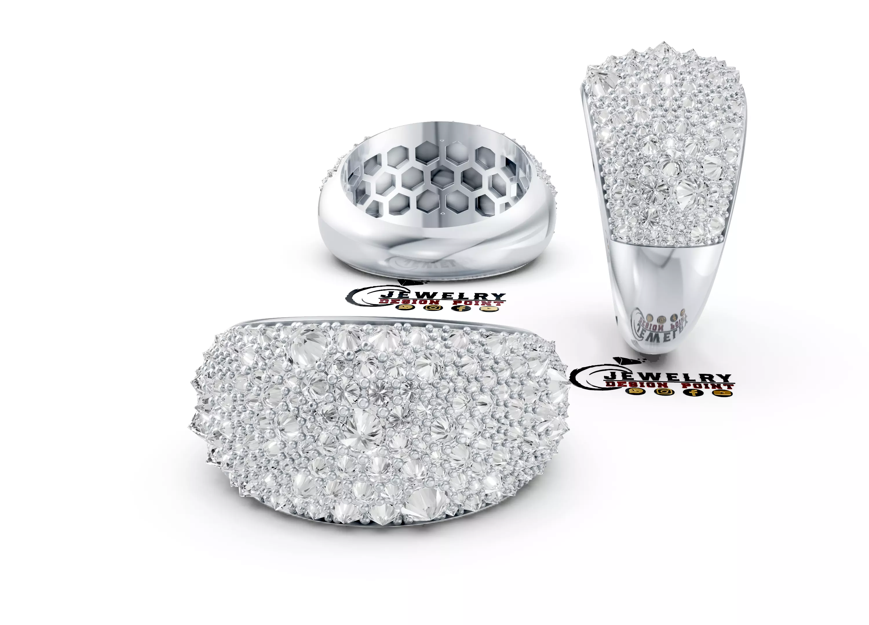 Custom Pave Style Mosaic Reverses Diamond Ring - Hiphop Ring 3D print model_3