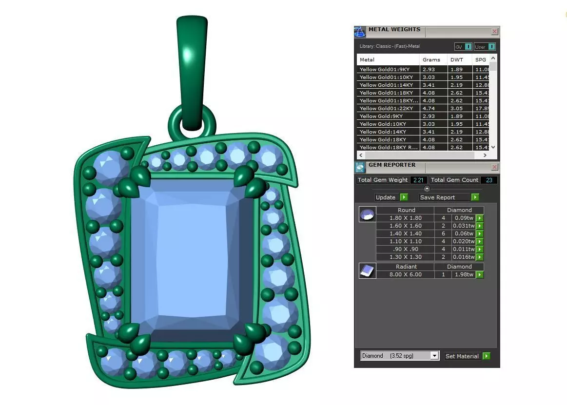 Emerald Round Diamond Pendant 3D print model_7