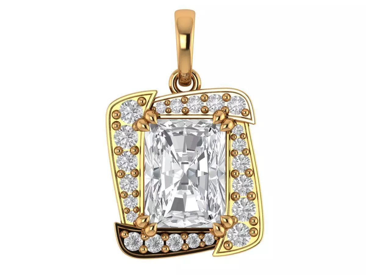 Emerald Round Diamond Pendant 3D print model_1