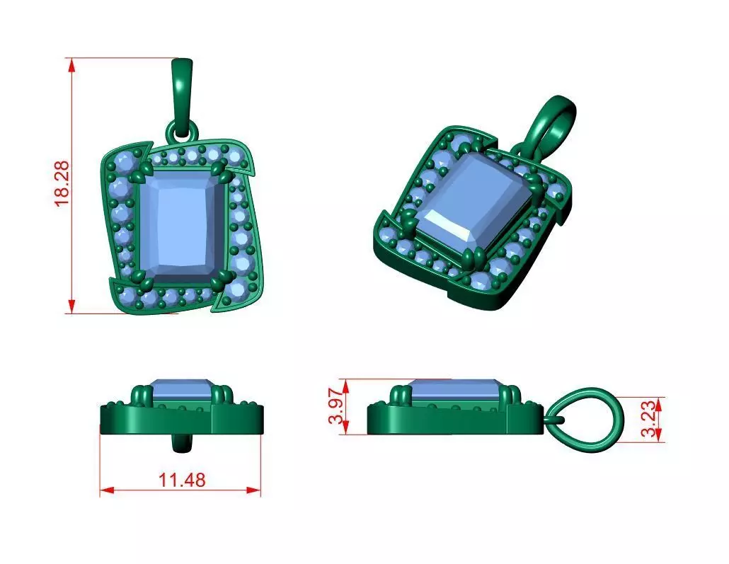 Emerald Round Diamond Pendant 3D print model_9