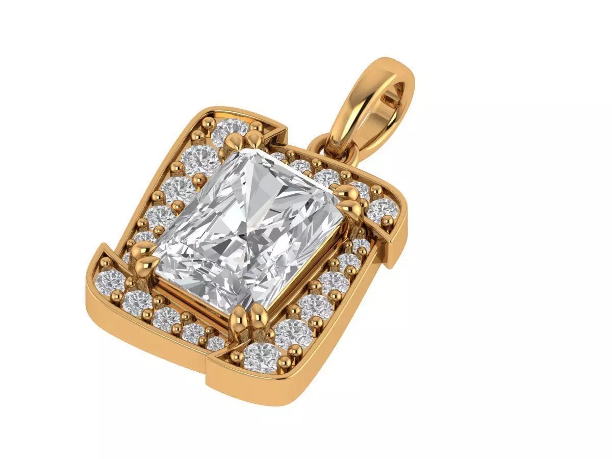 Emerald Round Diamond Pendant 3D print model_3