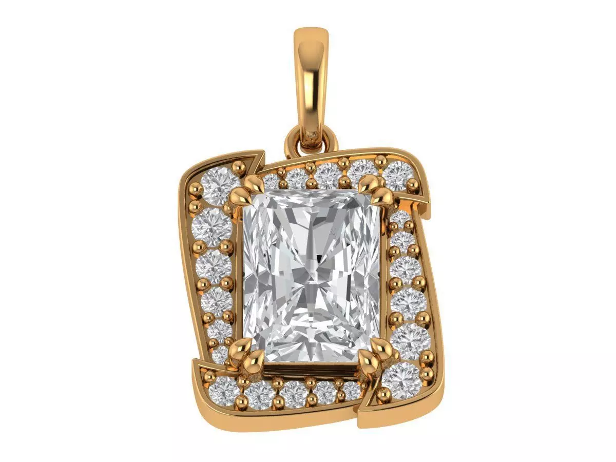 Emerald Round Diamond Pendant 3D print model_4