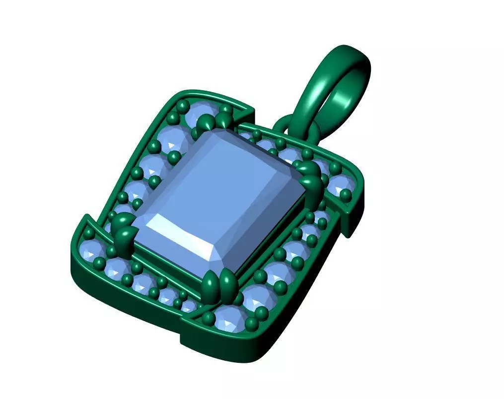 Emerald Round Diamond Pendant 3D print model_6