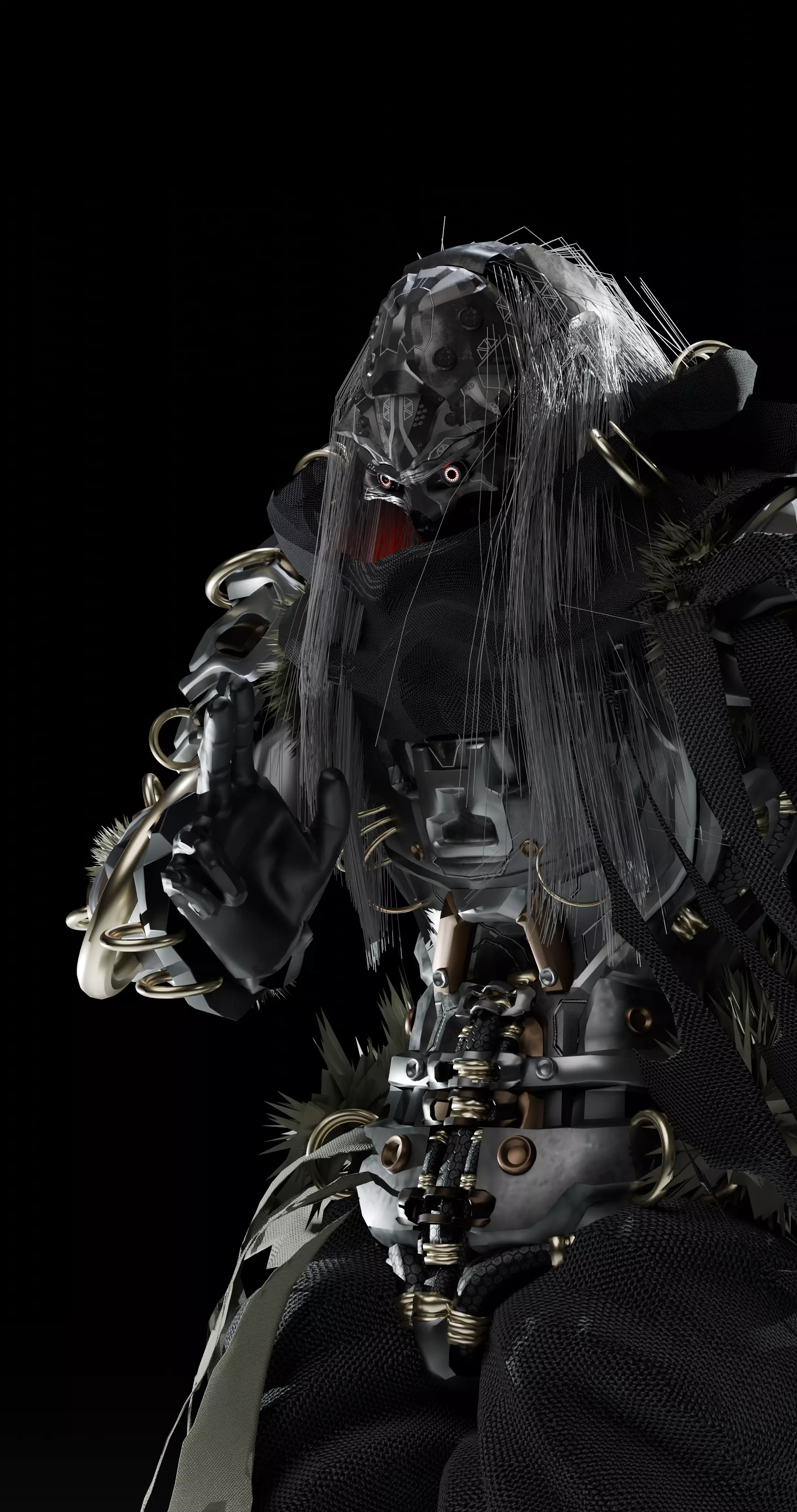 Cyberpunk SkullMaster Character Low-poly 3D model_7