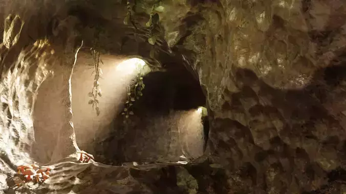Cave V1  - Underground Tunnel Environment with Vegetation