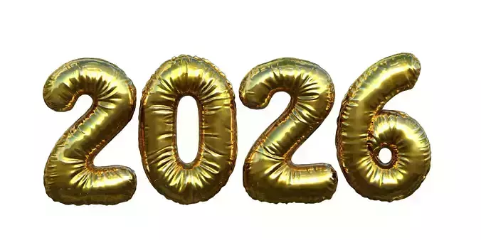 2026 Inflated Balloon Numbers 3D Model  High-Resolution PBR