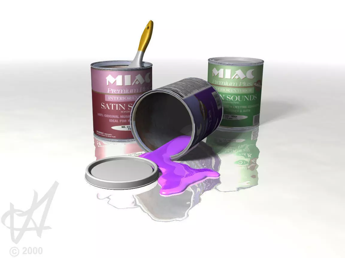 multiple paint cans and spilled paint 3D model_0