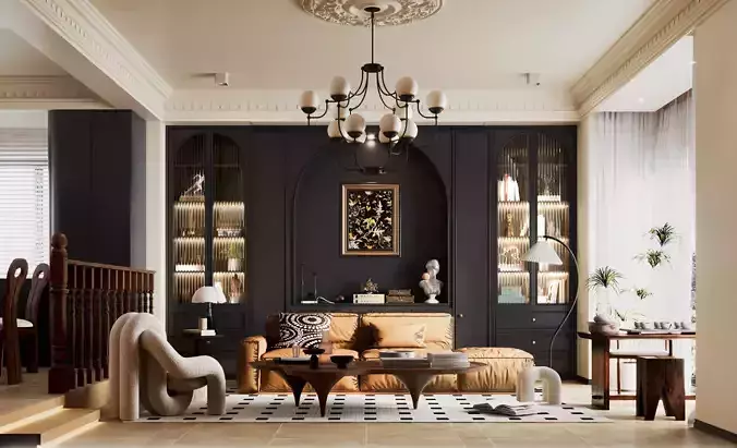 French retro living room and dining room