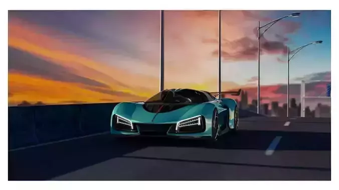 Green and futuristic supercar