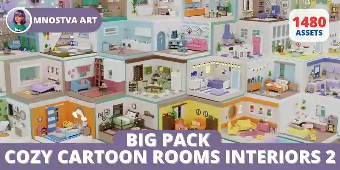 BIG PACK Cozy Cartoon Rooms Interiors 2