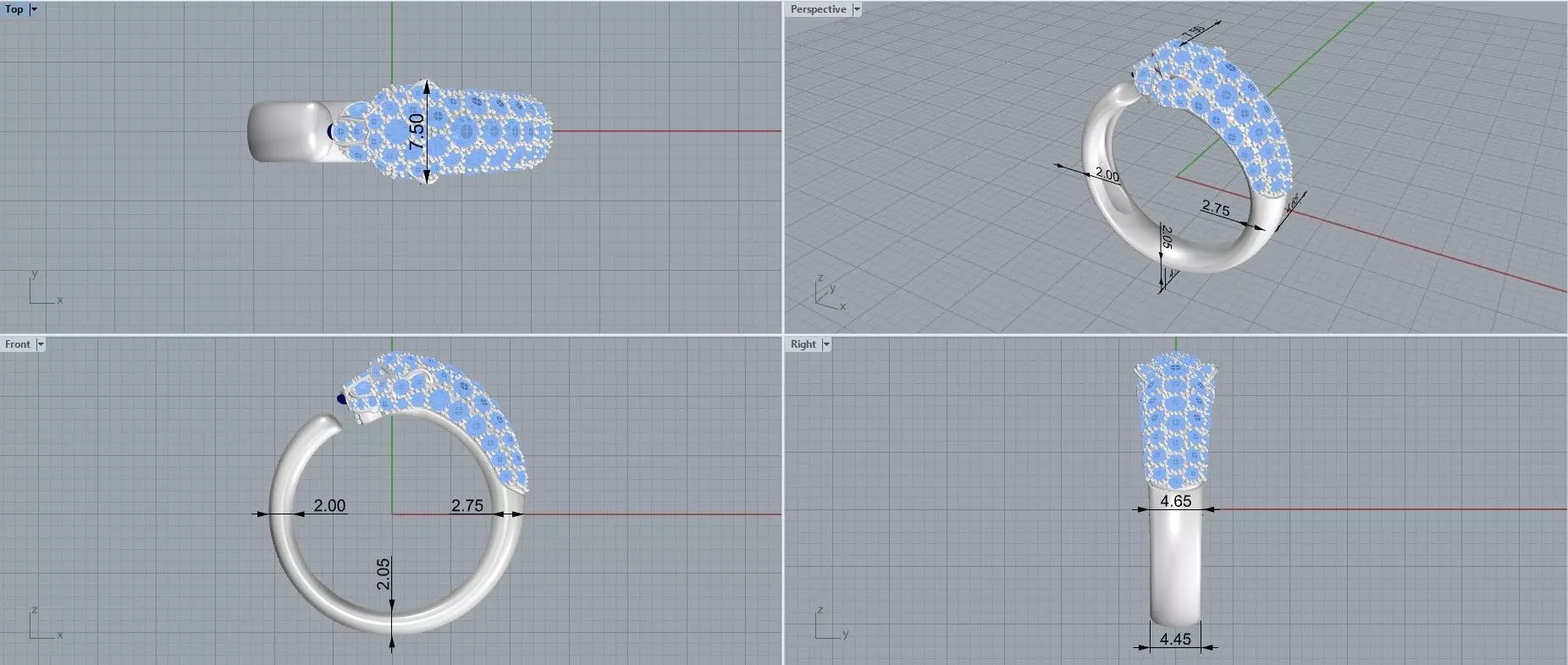 Panther Ring Small Half Paved-Lower Weight 3D print model_4