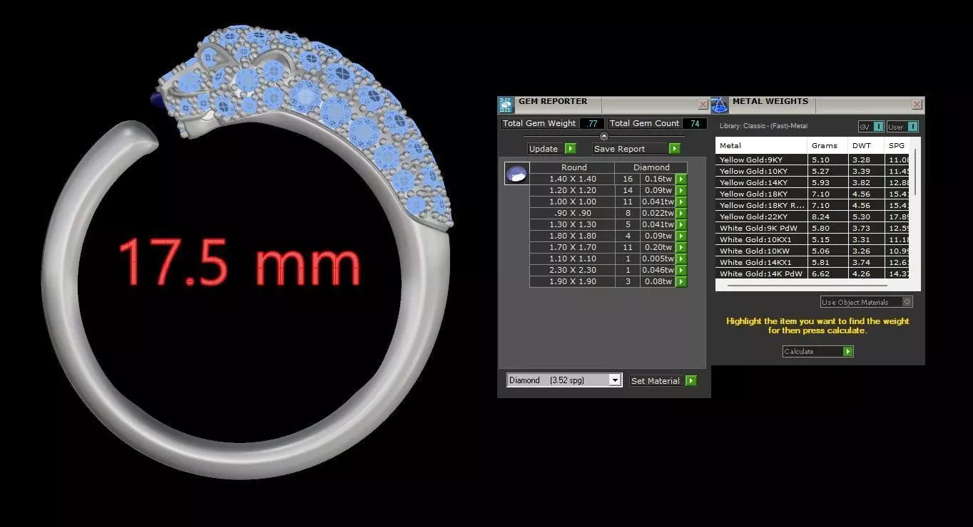 Panther Ring Small Half Paved-Lower Weight 3D print model_12