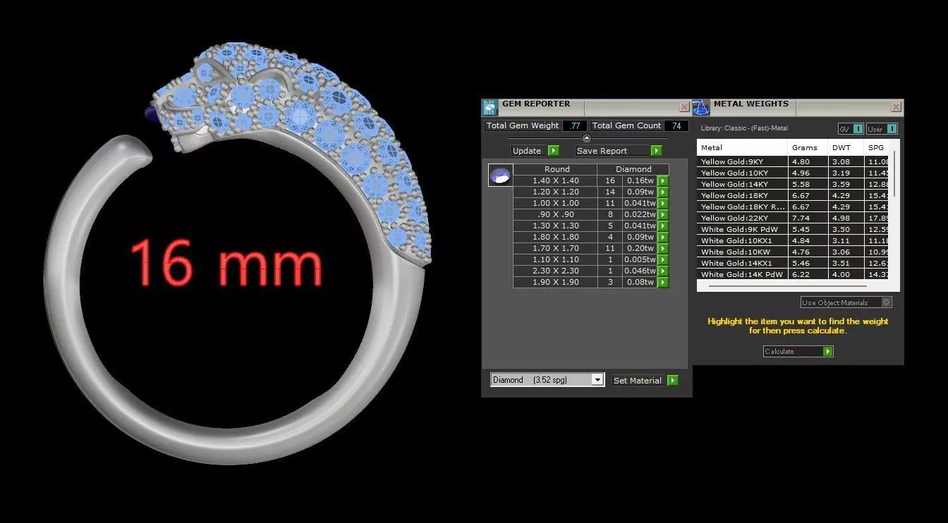 Panther Ring Small Half Paved-Lower Weight 3D print model_9