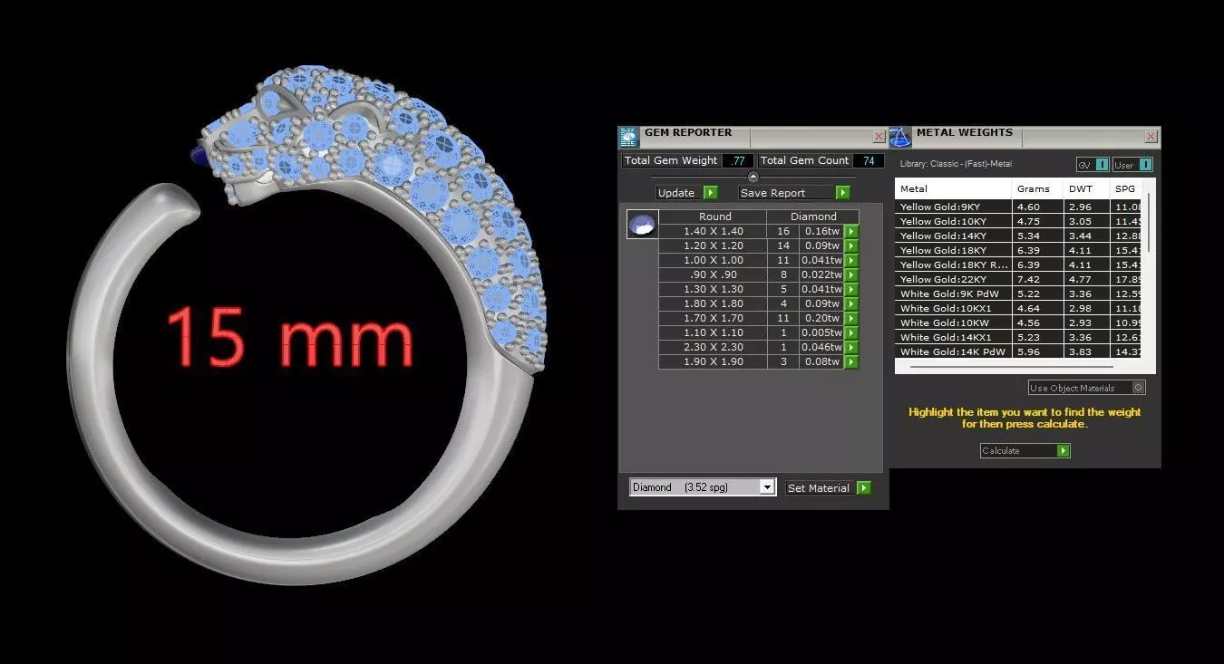 Panther Ring Small Half Paved-Lower Weight 3D print model_7