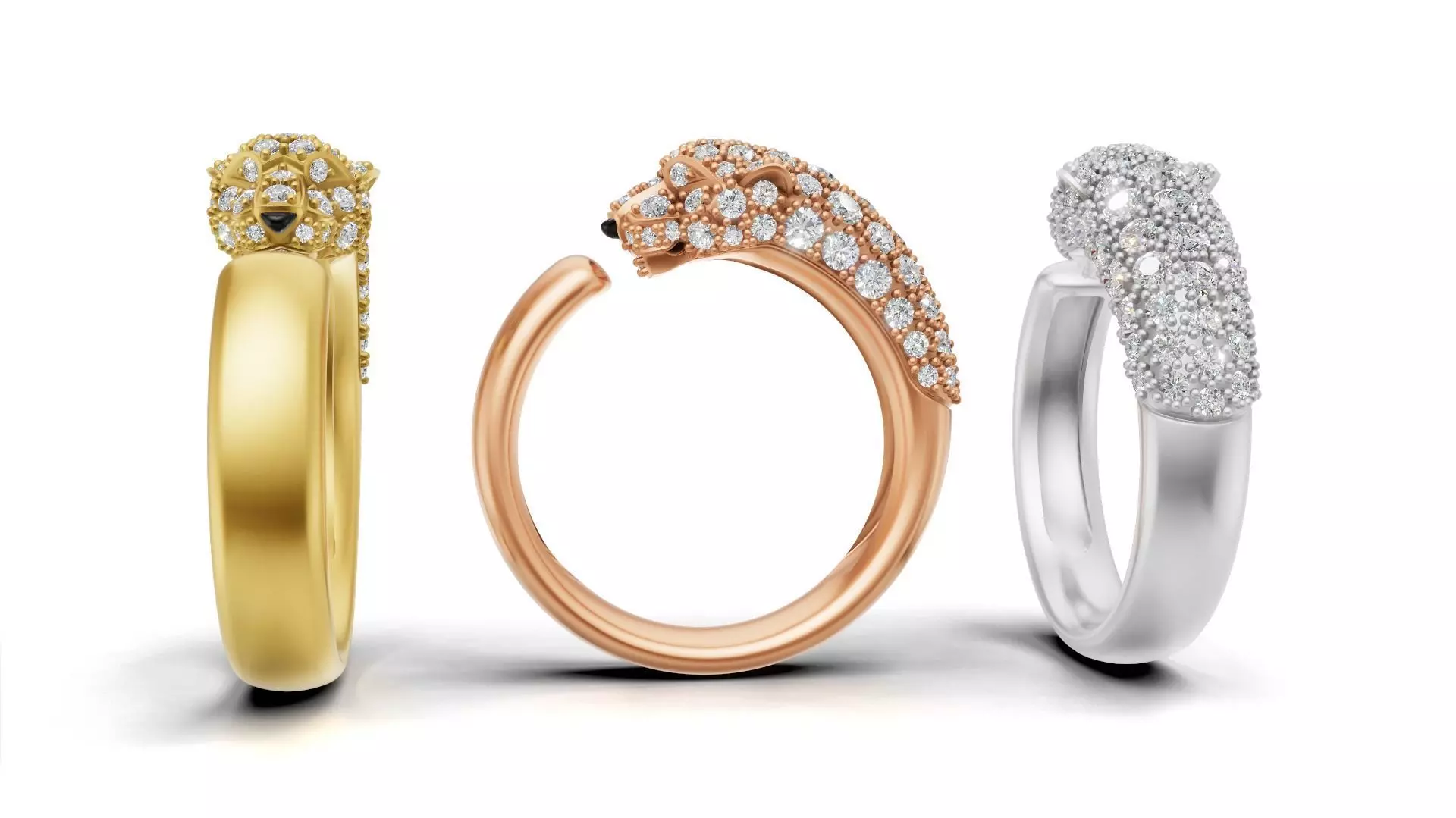 Panther Ring Small Half Paved-Lower Weight 3D print model_2