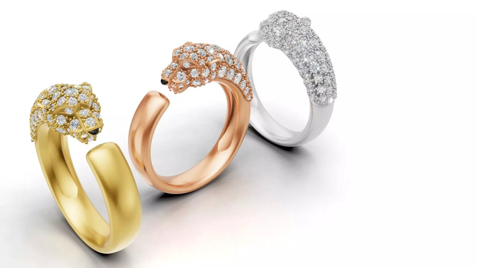 Panther Ring Small Half Paved-Lower Weight 3D print model_1