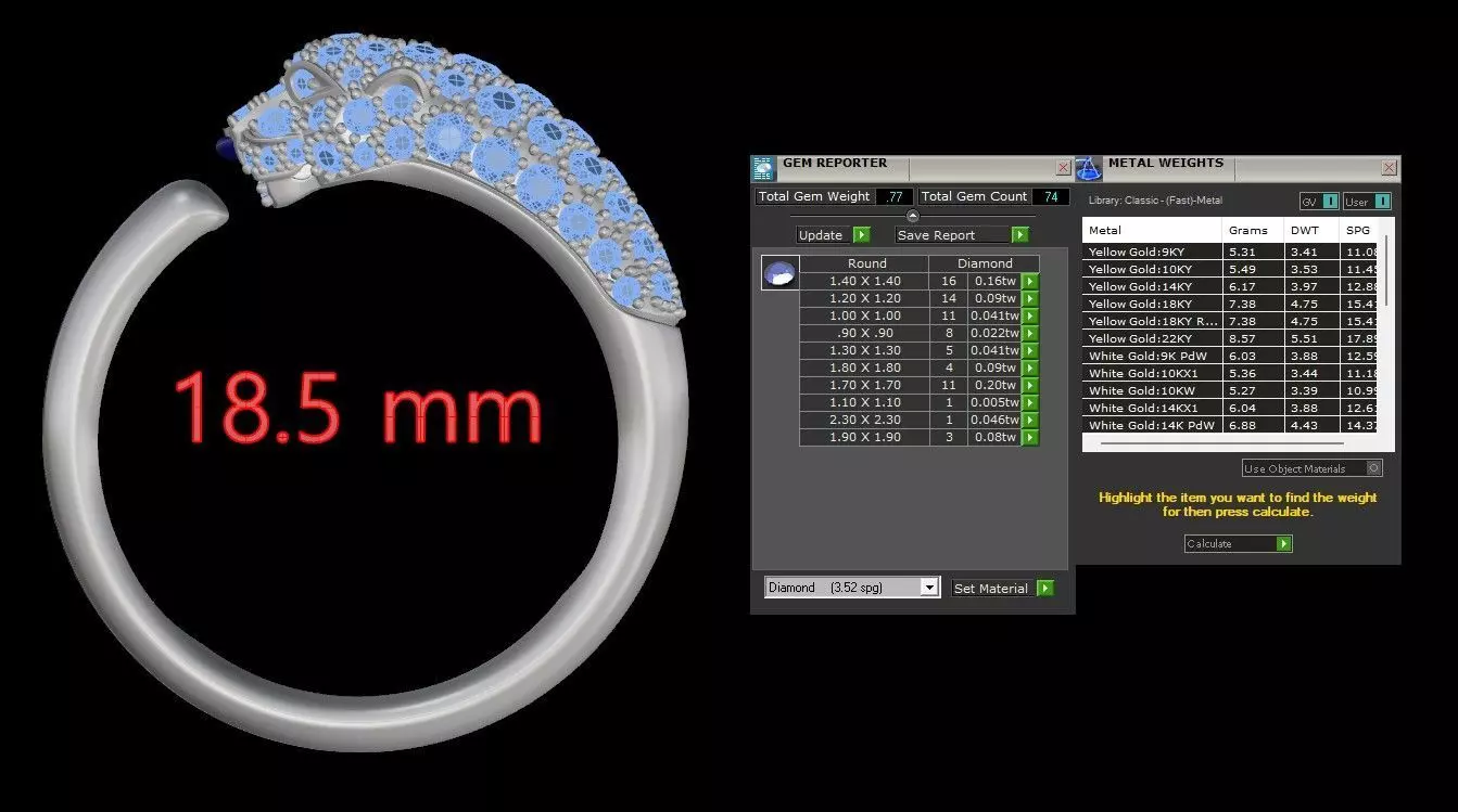 Panther Ring Small Half Paved-Lower Weight 3D print model_14