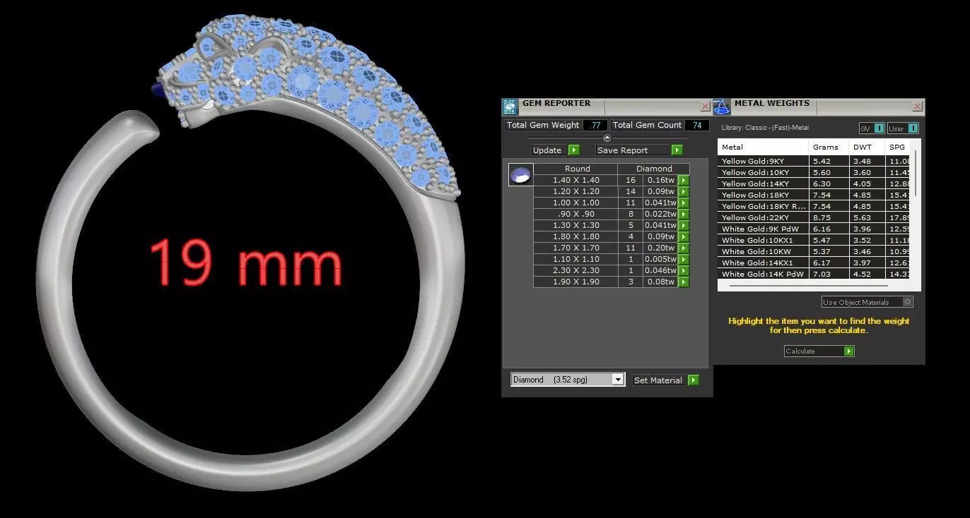 Panther Ring Small Half Paved-Lower Weight 3D print model_15