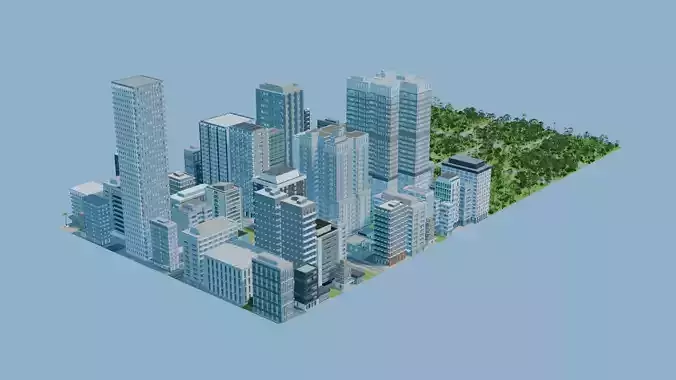 City Downtown Skyscraper Street 06 - DAY Low-poly 3D model 2
