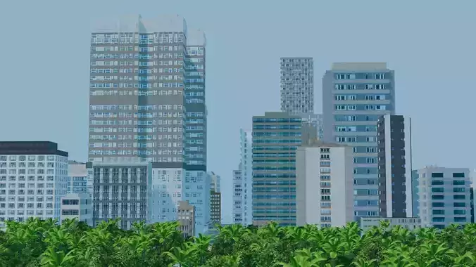 City Downtown Skyscraper Street 06 - DAY Low-poly 3D model 4
