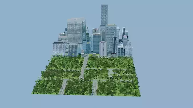 City Downtown Skyscraper Street 06 - DAY Low-poly 3D model 3
