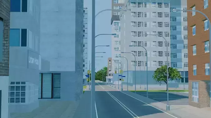 City Downtown Skyscraper Street 06 - DAY Low-poly 3D model 7