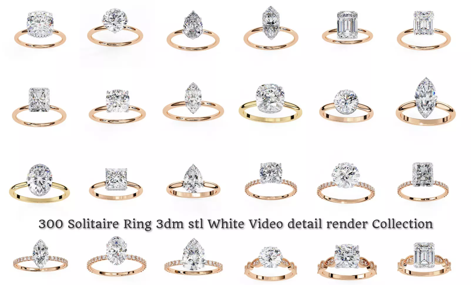 300 Solitaire Ring 3dm stl White Video detail render Collection 3D print model_3