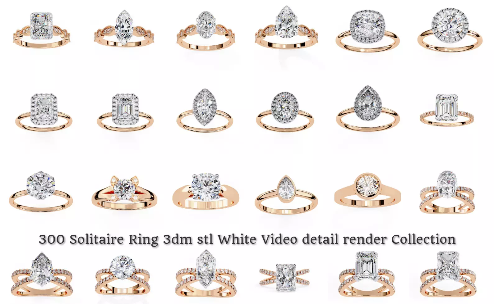 300 Solitaire Ring 3dm stl White Video detail render Collection 3D print model_4