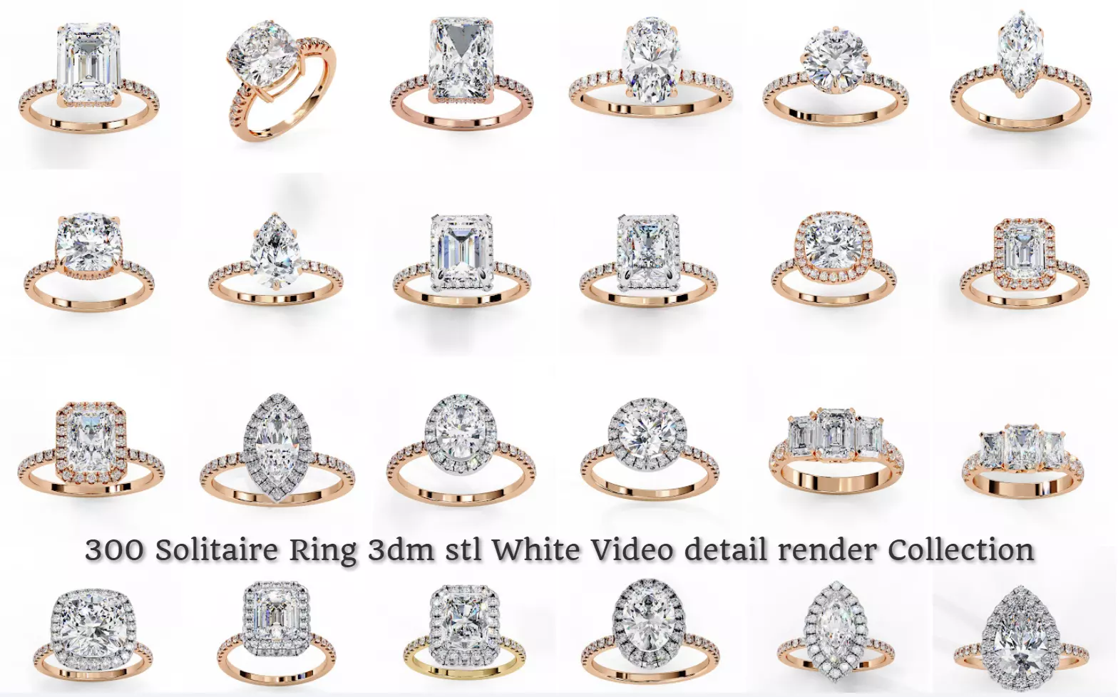 300 Solitaire Ring 3dm stl White Video detail render Collection 3D print model_0