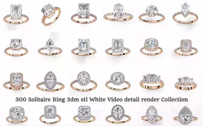 300 Solitaire Ring 3dm stl White Video detail render Collection 
