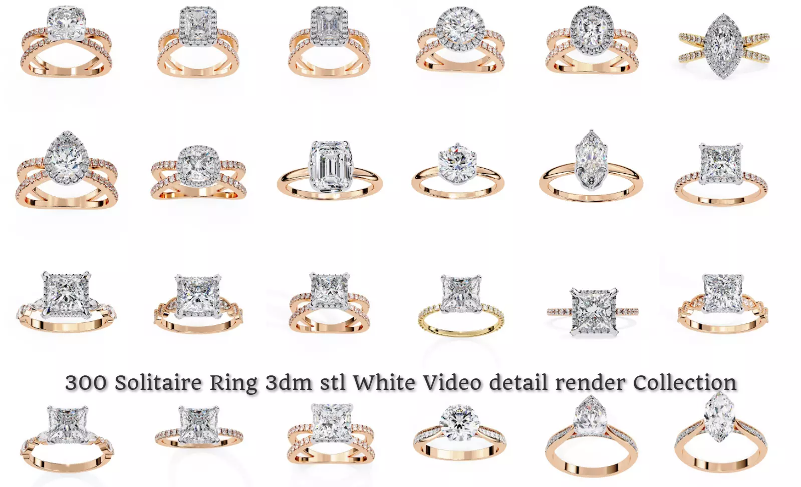 300 Solitaire Ring 3dm stl White Video detail render Collection 3D print model_5