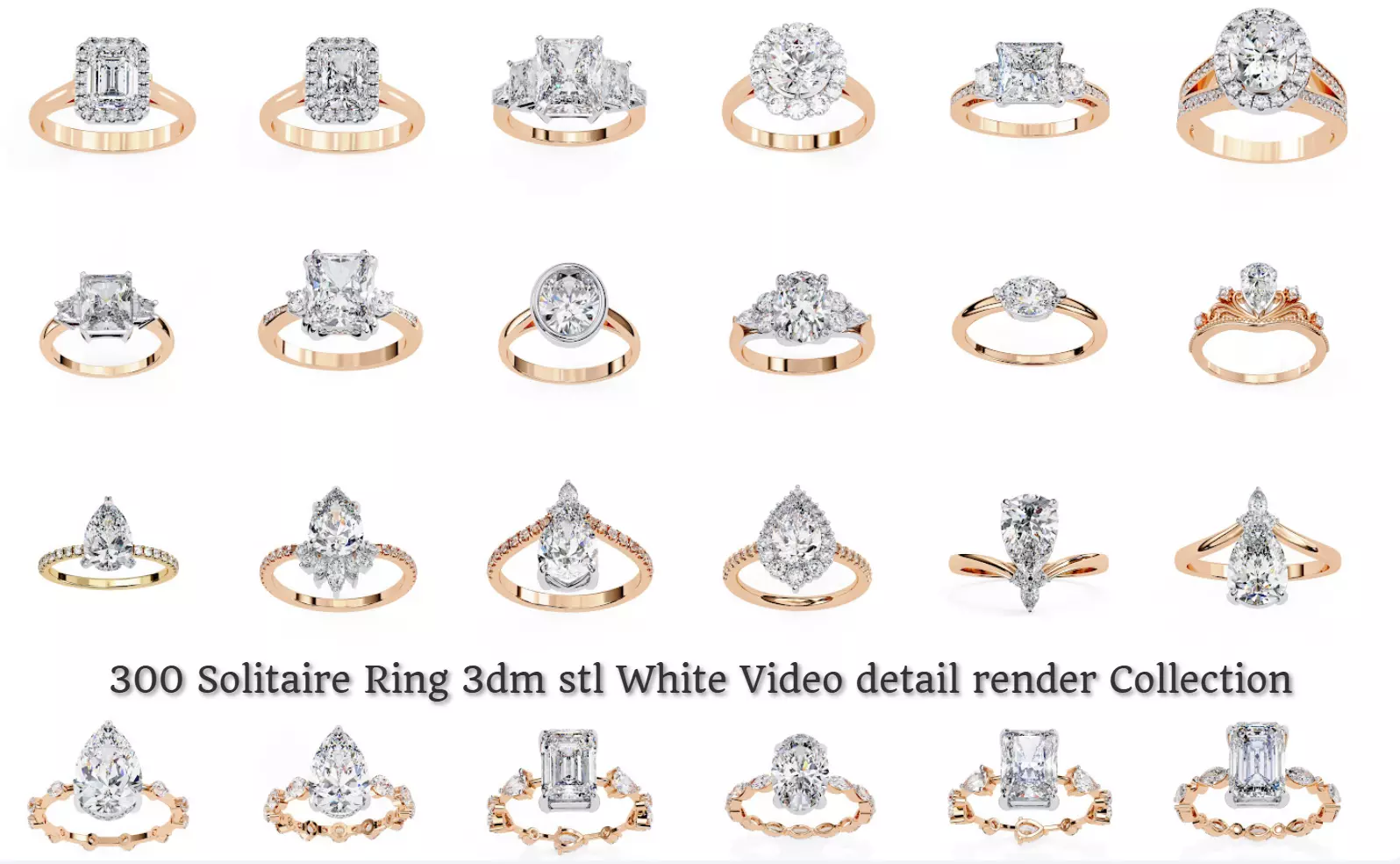300 Solitaire Ring 3dm stl White Video detail render Collection 3D print model_7