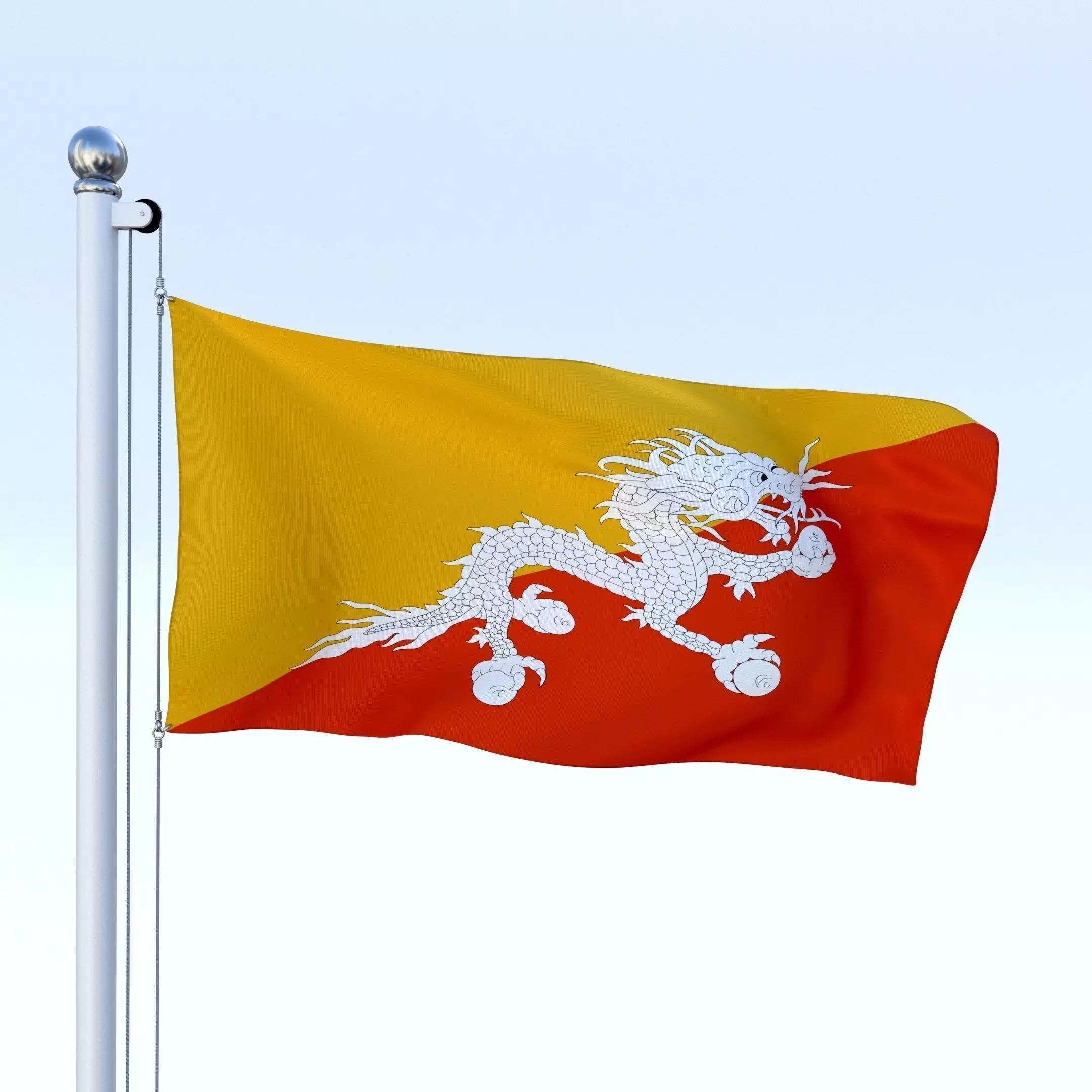 Animated Kingdom of Bhutan Flag Low-poly 3D model