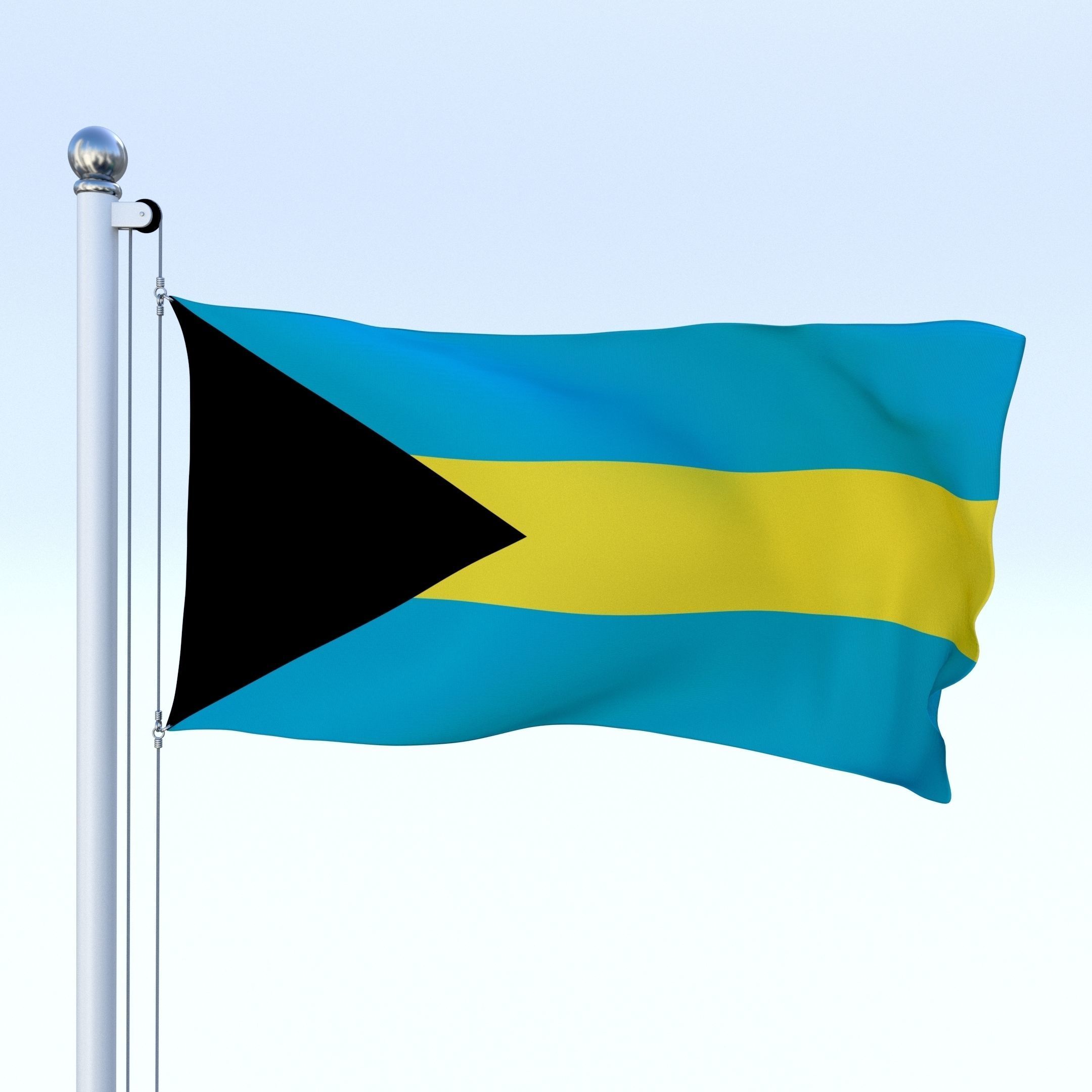 Animated Bahamas Flag Low-poly 3D model_15