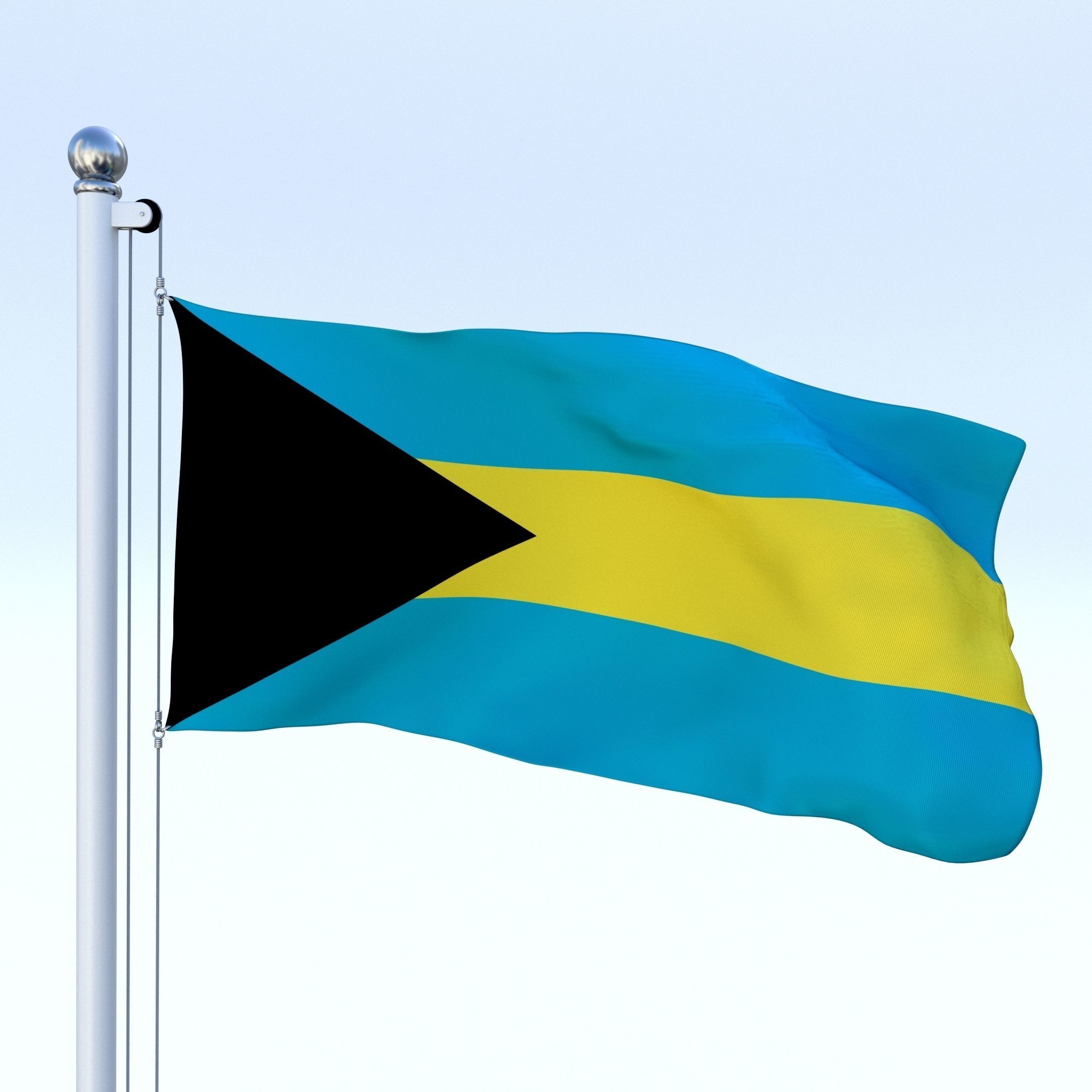 Animated Bahamas Flag Low-poly 3D model_25