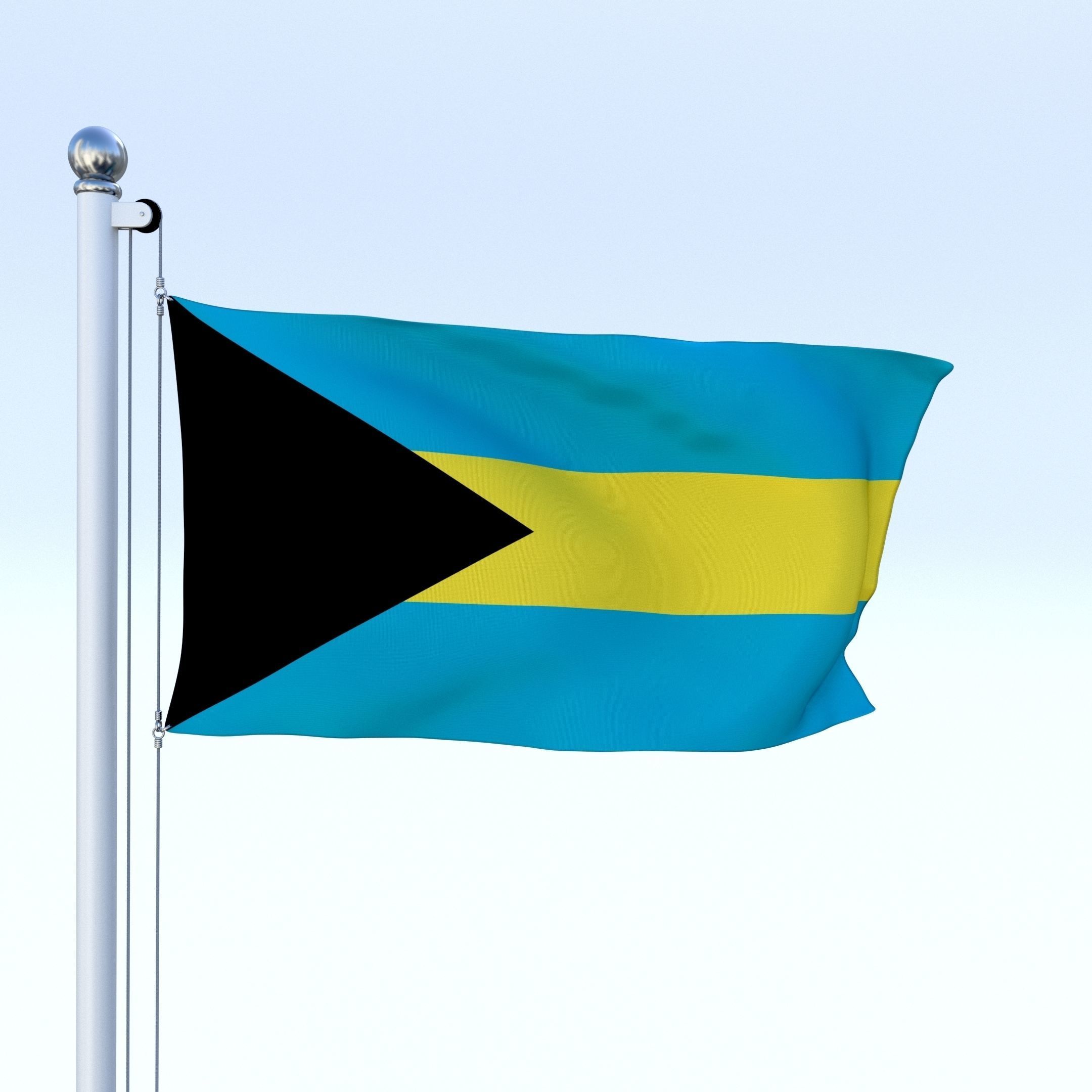 Animated Bahamas Flag Low-poly 3D model_3