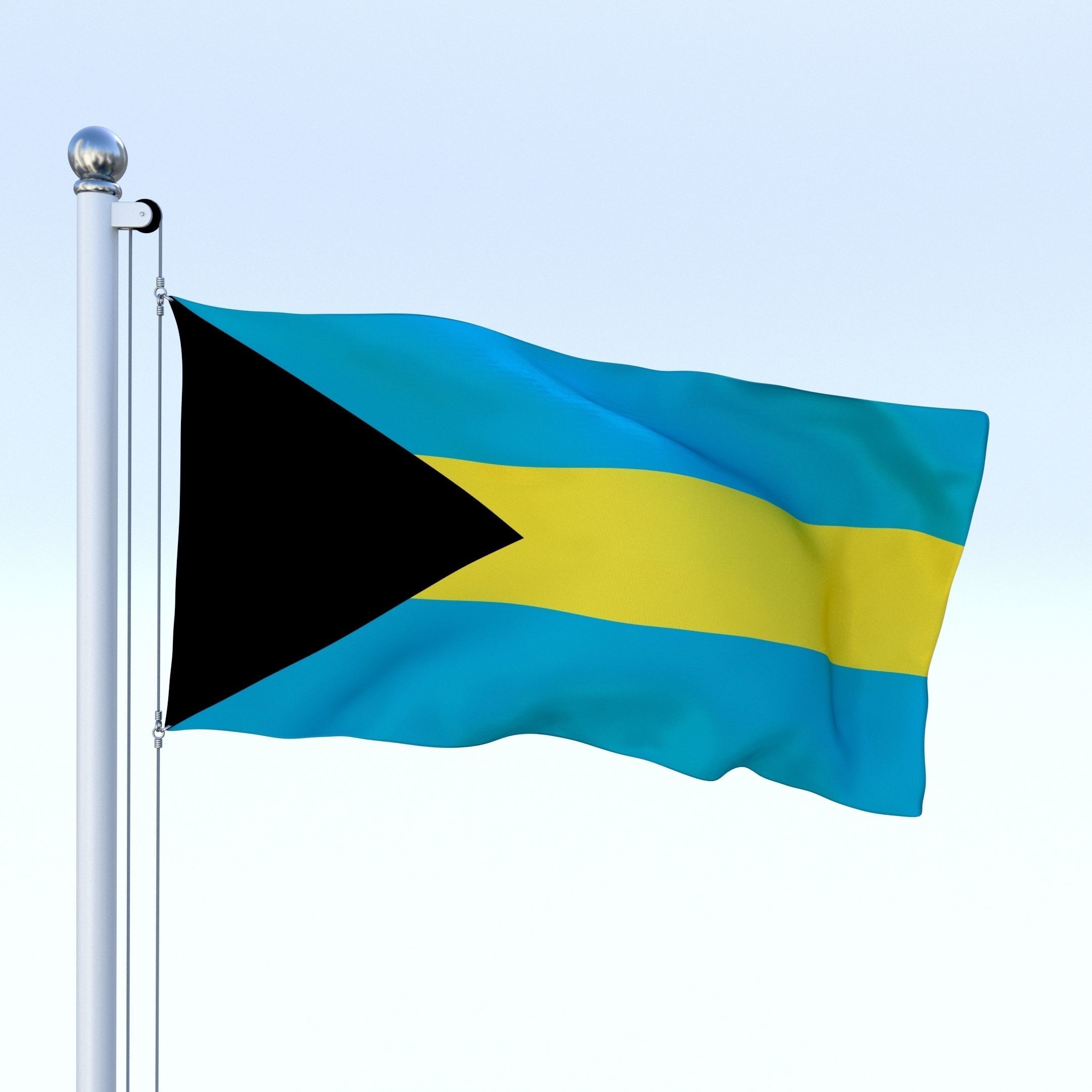 Animated Bahamas Flag Low-poly 3D model_7